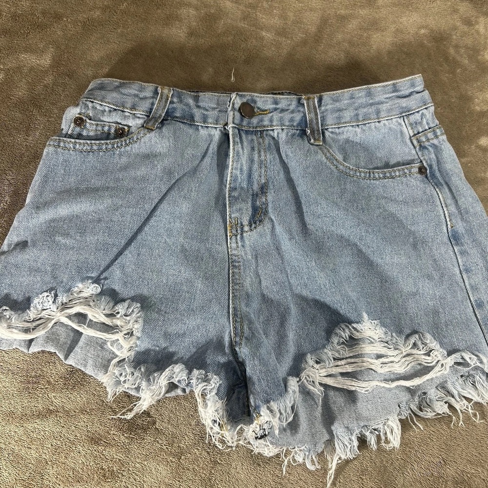 Falmer Heritage Women's Cutoff Denim Shorts Tie-Dye Patchwork Distressed 4x27‎